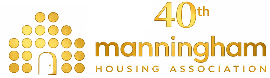 40th Manningham Housing Association logo in gold