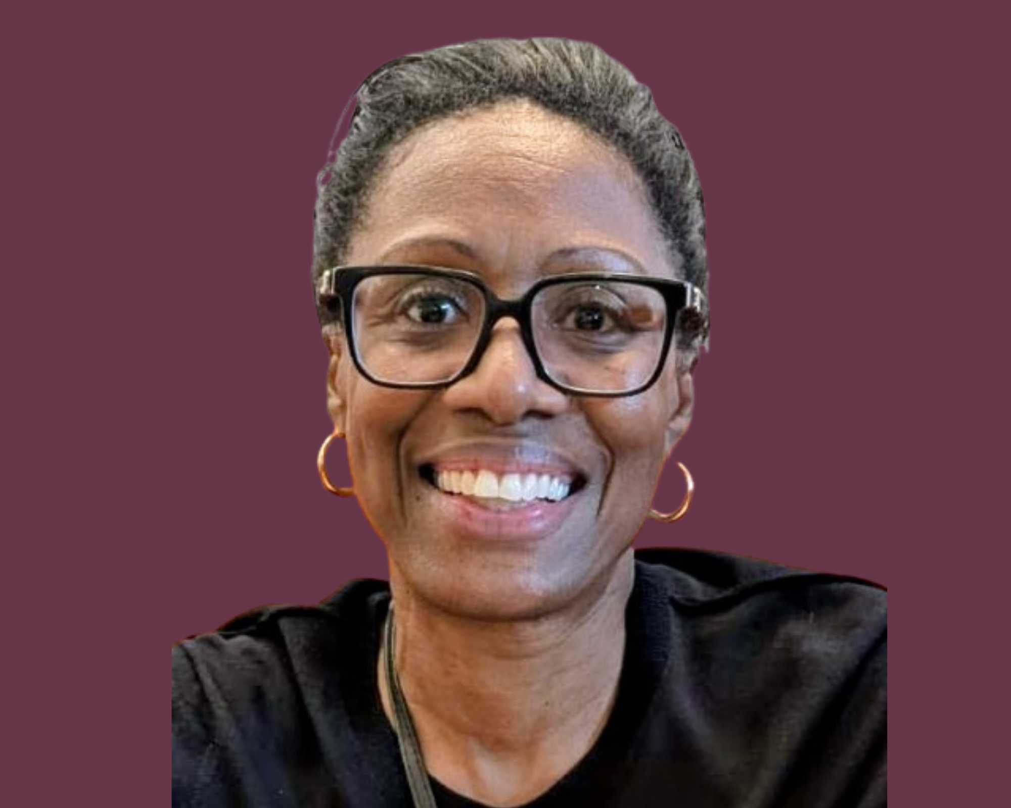 Portrait photograph of Michelle on a mauve background